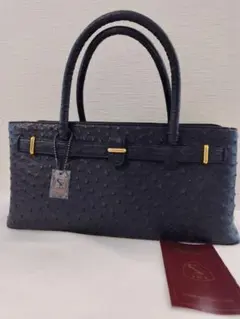 JRA認定 OSTRICH オーストリッチ 2way 本革 ハンドバッグ 収納袋 