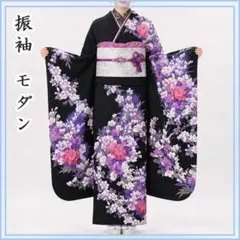 606z61☆振袖 銀通し 古典柄 銀彩 地紋 桜 黒☆美品 成人式 結婚式 