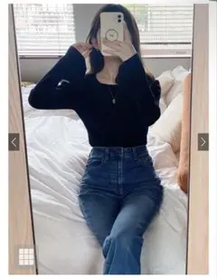 GRL スクエアネックフレアスリーブ リブニットトップス[k9153c]