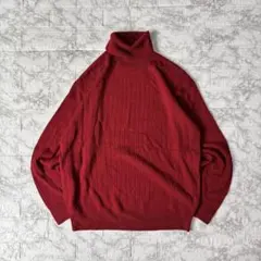 メンズ タートルネックトップス リブニット ボルドー 赤 L 薄手 春