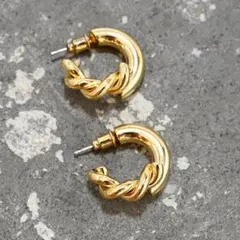 18金ゴールドメッキ スタッドピアス ツイストロープフープピアス イヤリング