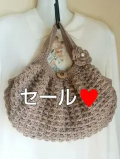 在庫セール♥４５００円→２２５０円 グラニーバッグ　グレージュ　裏付　ブローチ付