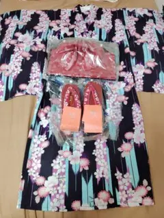 浴衣　ジュニア　130cm 結ぶタイプ　帯下駄付き