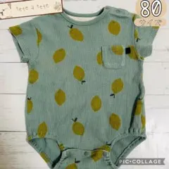【tete a tete】レモン柄半袖ロンパース　胸ポケット付　80サイズ