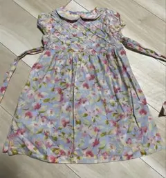 水色花柄 襟付き ワンピース 18m