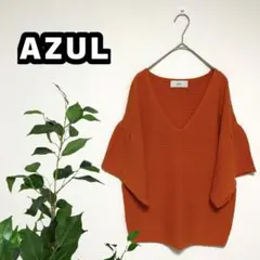 アズール　半袖　Ｖネック　ニット　オレンジ　オーバーサイズ　カジュアル
