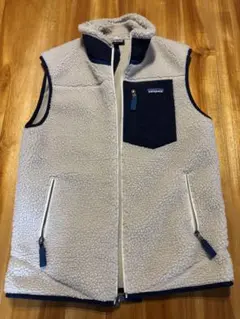 patagonia フリースベスト S ホワイト/ネイビー