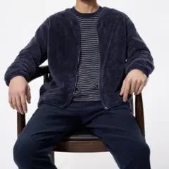 ユニクロ　ファーリーフリースセット　カーディガン　ネイビー　Mサイズ　暖かい