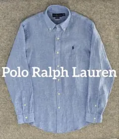 【美品】Polo Ralph Lauren リネンBDシャツ M ライトブルー