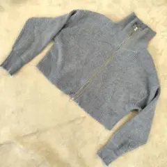 LOWRYS FARM リブニット ジップカーディガン サイズF グレー
