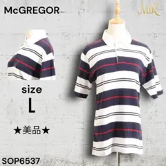 ★美品★ McGREGOR ポロシャツ 半袖 ボーダー ハーフボタン ネイビー