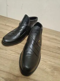 【未使用に近い】レザー ショートブーツ 24.5cm ブラック 軽量 幅広