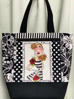 SEWロラライハリスパッチワークトートバッグモノトーン白&黒ハンドメイド212