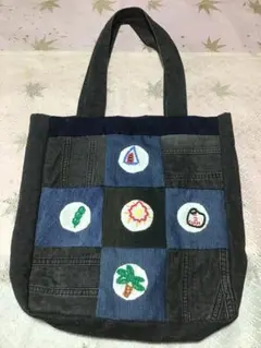 ハンドメイド☆デニムトートバッグ 星柄パッチワーク ポケット付き