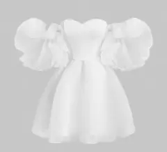 ホワイトフリルパフスリーブドレス