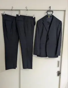 定価約４万　ブルーグレー チェック柄 ビジネススーツ