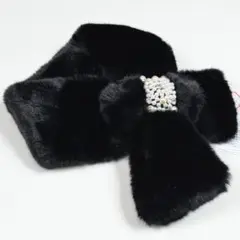 値下げ 新品 パール付き エコファー ティペット マフラー レディース 冬/黒