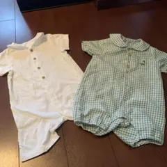 ロンパース 2点セット ホワイト・グリーンチェック