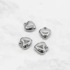 サージカルステンレス製 ハート型 メタルチャーム シルバー小サイズ4個