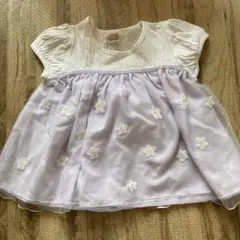 petit main デイジーチュールドッキングTシャツ　110cm 紫