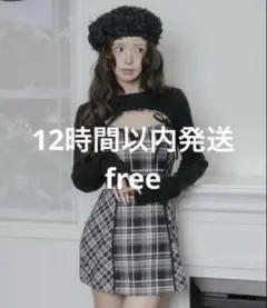 Darich ダーリッチ ニットボレロダブルチェックミニワンピース ブラック