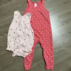 【美品】H&M ロンパース2枚 80 ピンク白ハート　つなぎ　てんとう虫