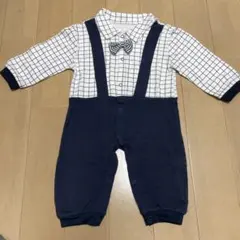 ベビー フォーマル ロンパース 蝶ネクタイ チェック柄 男の子　80