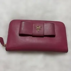 PRADA 長財布 リボン サフィアーノ ピンク