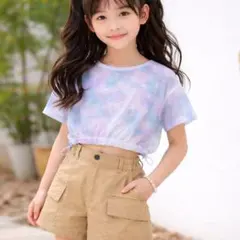 韓国ストリート系✨タイダイ柄メッシュ ＆ GU カーゴパンツ 上下セット 150