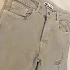 ZARAザラ　42 メンズ　デニム　ダメージジーンズ　 ベージュ　白