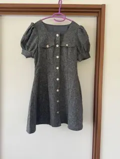 GRLツイードスクエアネックフレアミニワンピース