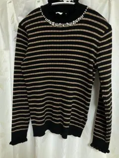 ♡ストライプニットセーター パール装飾付き♡L