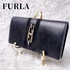 【美品】FURLA フルラ シレナ 長財布 ブラック 黒 金具 チェーン