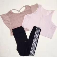 【PUMA/他】3点セット/ヨガ·ランニング·ジムウェア/M～L/黒·ピンク
