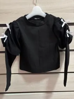 ブラック パフスリーブ 長袖カットソー キッズ 130cm