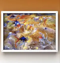 ヒーリングと癒しの金魚　開運グラフィックアート　額縁付き