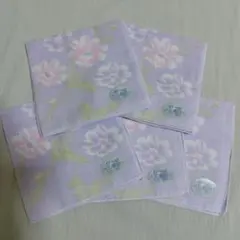 ガーゼ 三重袷 花柄 薄紫色 ハンカチ 5枚セット　ガーゼハンカチ