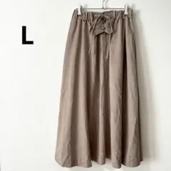 フレアスカート L ベージュ レースアップ ウエスト一部ゴム 秋冬