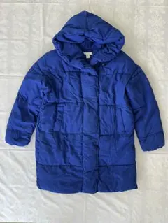 H&M ブルー 大きめ 中綿 ボリューム ロングコート 34 美品