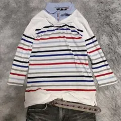 archive henley neck l/s tee ボーダー　重ね着 七分袖