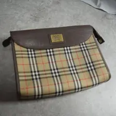 良品》Burberrys ノバチェック クラッチバッグ 金具プレートロゴ 90s