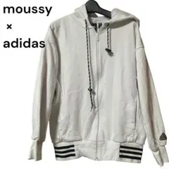 moussy x adidasホワイトパーカースウェットパーカーフリーサイズ美品