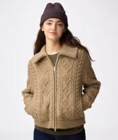 GU ケーブルニットブルゾン　XS　34 BROWN