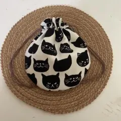 まんまる巾着◉ネコフェイス　ホワイト