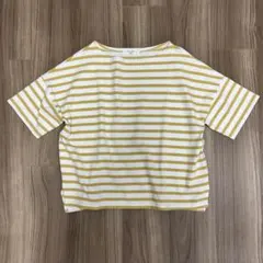 Samansa Mos2 blue 白/黄 ボーダー 半袖Tシャツ M