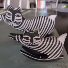 猫 置物 2体セット モノトーン
