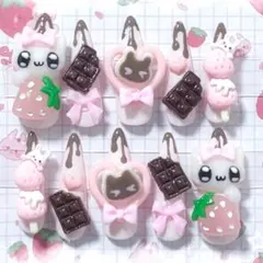 【現品】ネイルチップ 量産型 地雷系 平成女児 ピンク チョコ いちご 猫 3