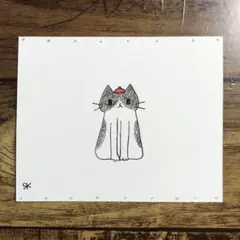 【1211】【ハチワレ猫の絵】オリジナル手描きアナログイラスト原画自作創作アート