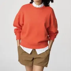 【美品】UNIQLO スムースコットンクルーネックセーター オレンジ L