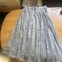総レース　膝丈スカート　グレー　フレアスカート　ビンテージファッション